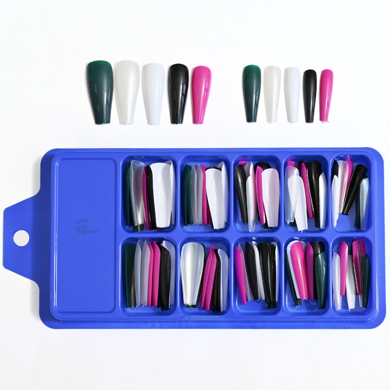TD99 10*10pcs Matte Press Coffin Nail Patches Nude Dark Mixed Frosted Glossy False Tips Fairy Purple Pink Blue Nail Faux Ongles TD126
