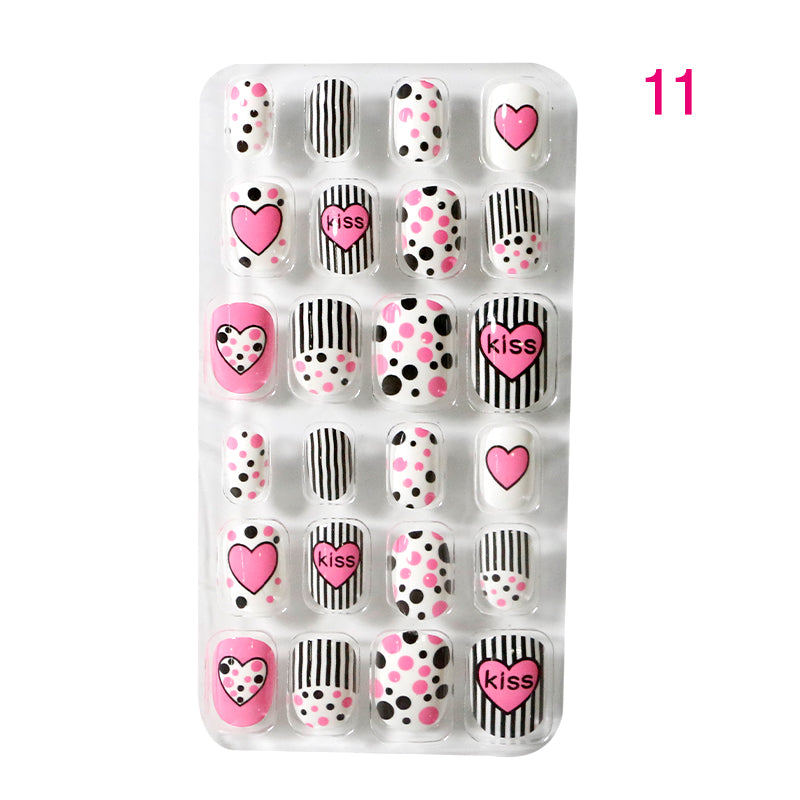 TD60 24Pcs/Set Cartoon Nail Tips Full Cover Nail Stickers Nails Dot Unicorn Rainbow Pattern Fake Cartoon Press on Nails for Kids TD60