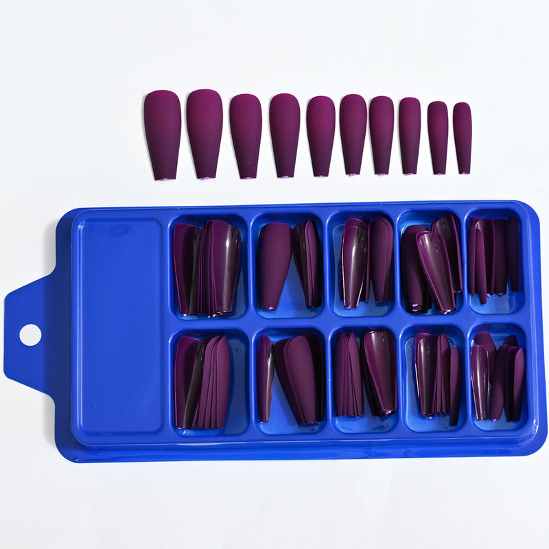 TD99 10*10pcs Matte Press Coffin Nail Patches Nude Dark Mixed Frosted Glossy False Tips Fairy Purple Pink Blue Nail Faux Ongles TD126