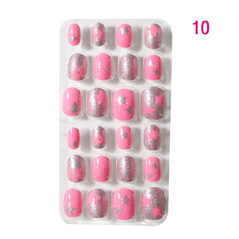 TD60 24Pcs/Set Cartoon Nail Tips Full Cover Nail Stickers Nails Dot Unicorn Rainbow Pattern Fake Cartoon Press on Nails for Kids TD60