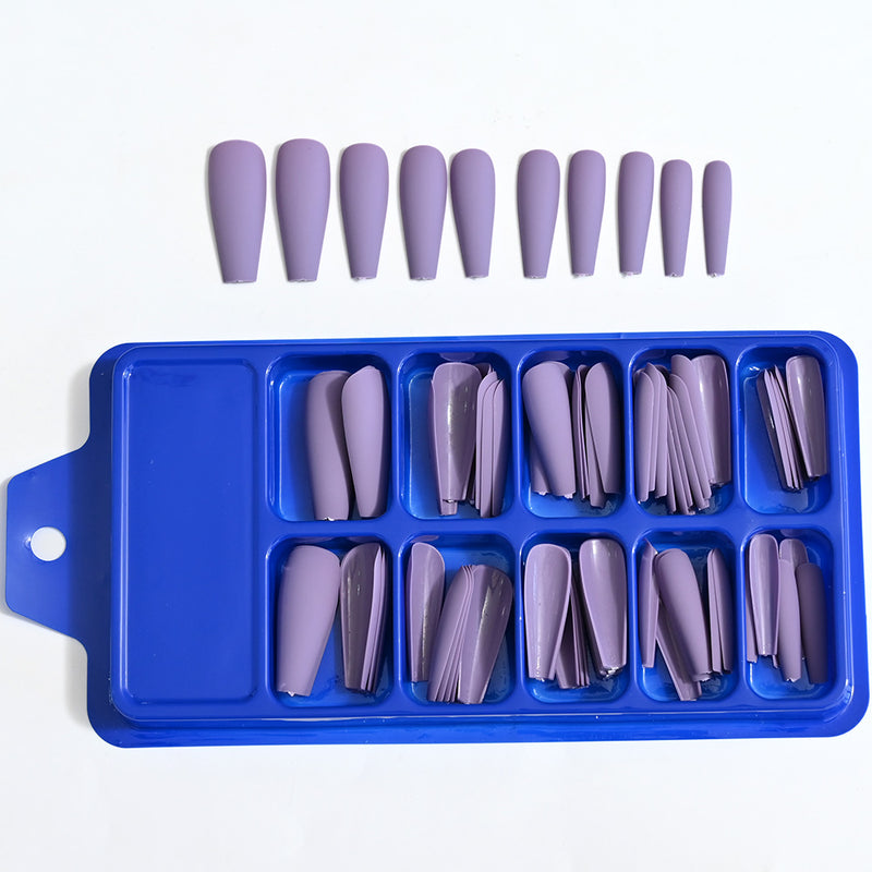 TD99 10*10pcs Matte Press Coffin Nail Patches Nude Dark Mixed Frosted Glossy False Tips Fairy Purple Pink Blue Nail Faux Ongles TD126