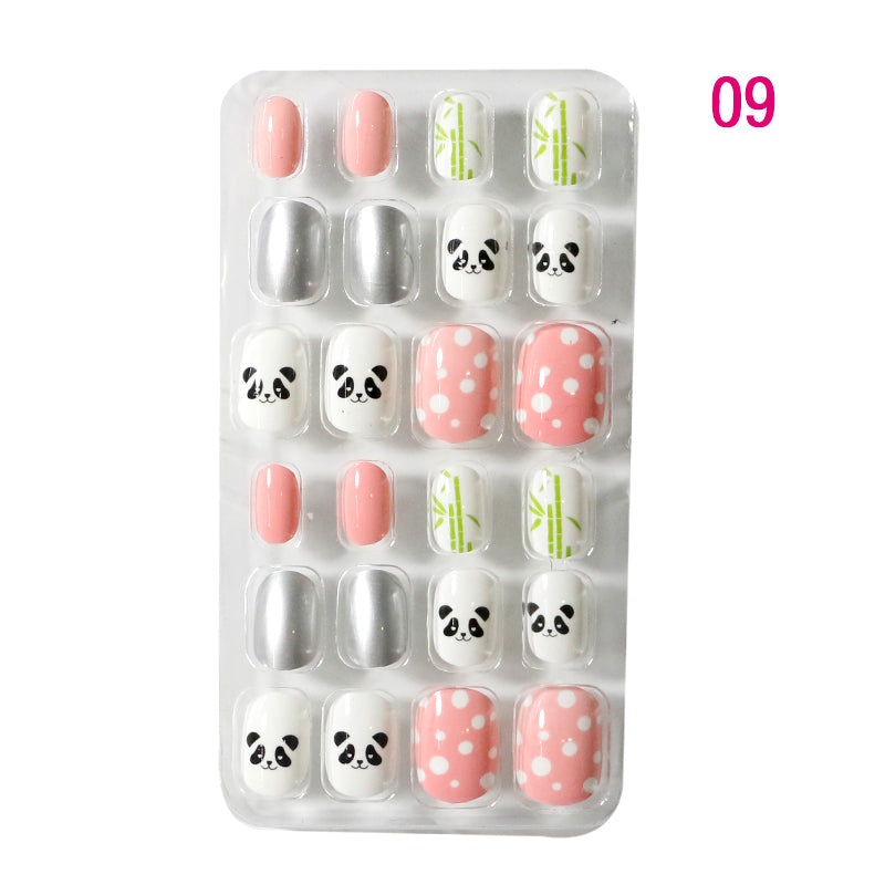 TD60 24Pcs/Set Cartoon Nail Tips Full Cover Nail Stickers Nails Dot Unicorn Rainbow Pattern Fake Cartoon Press on Nails for Kids TD60