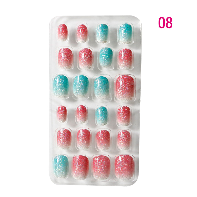 TD60 24Pcs/Set Cartoon Nail Tips Full Cover Nail Stickers Nails Dot Unicorn Rainbow Pattern Fake Cartoon Press on Nails for Kids TD60