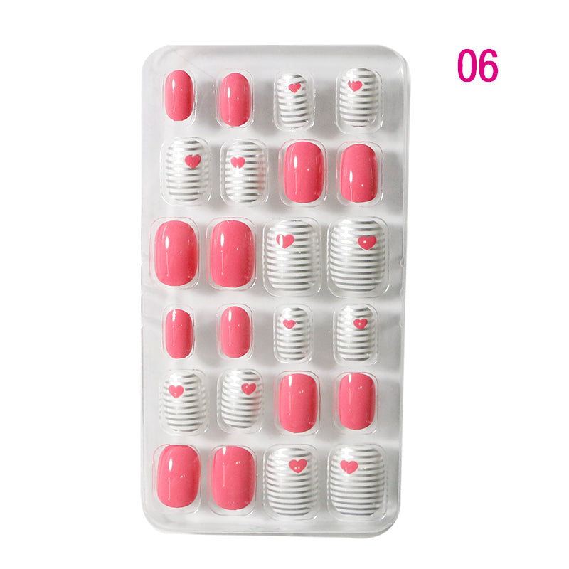 TD60 24Pcs/Set Cartoon Nail Tips Full Cover Nail Stickers Nails Dot Unicorn Rainbow Pattern Fake Cartoon Press on Nails for Kids TD60
