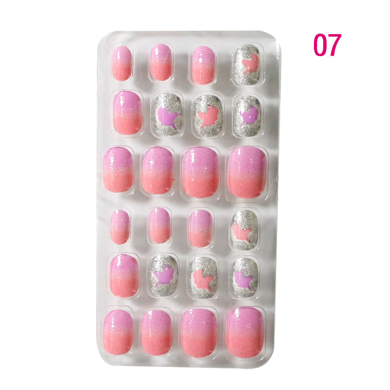 TD60 24Pcs/Set Cartoon Nail Tips Full Cover Nail Stickers Nails Dot Unicorn Rainbow Pattern Fake Cartoon Press on Nails for Kids TD60