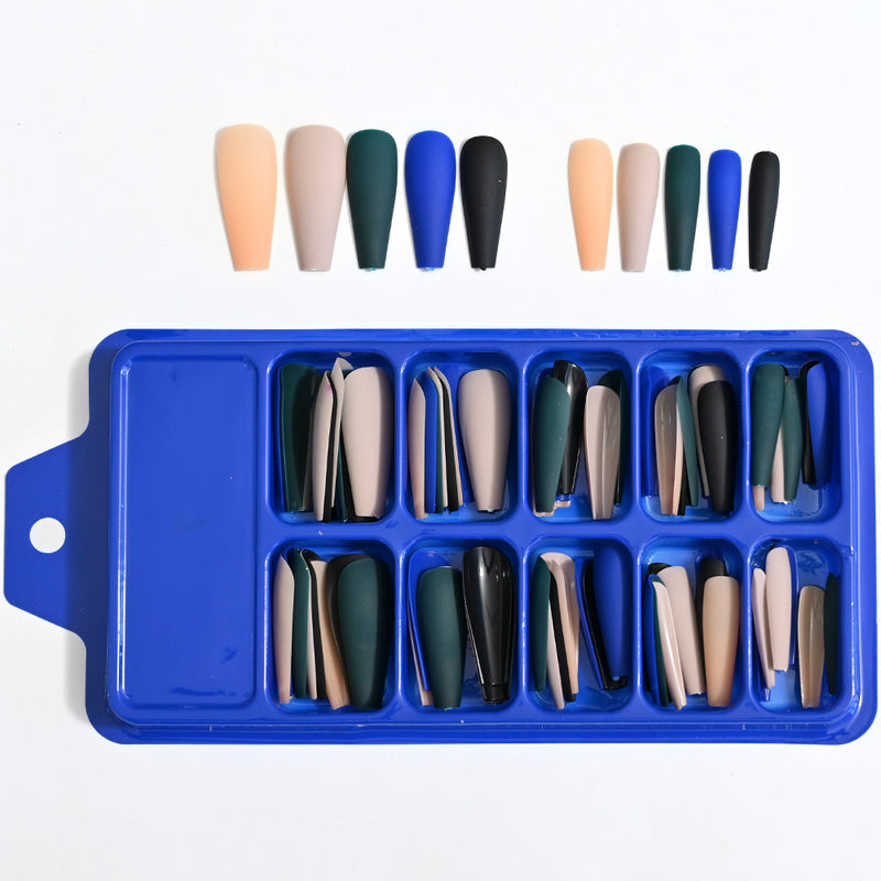 TD99 10*10pcs Matte Press Coffin Nail Patches Nude Dark Mixed Frosted Glossy False Tips Fairy Purple Pink Blue Nail Faux Ongles TD126