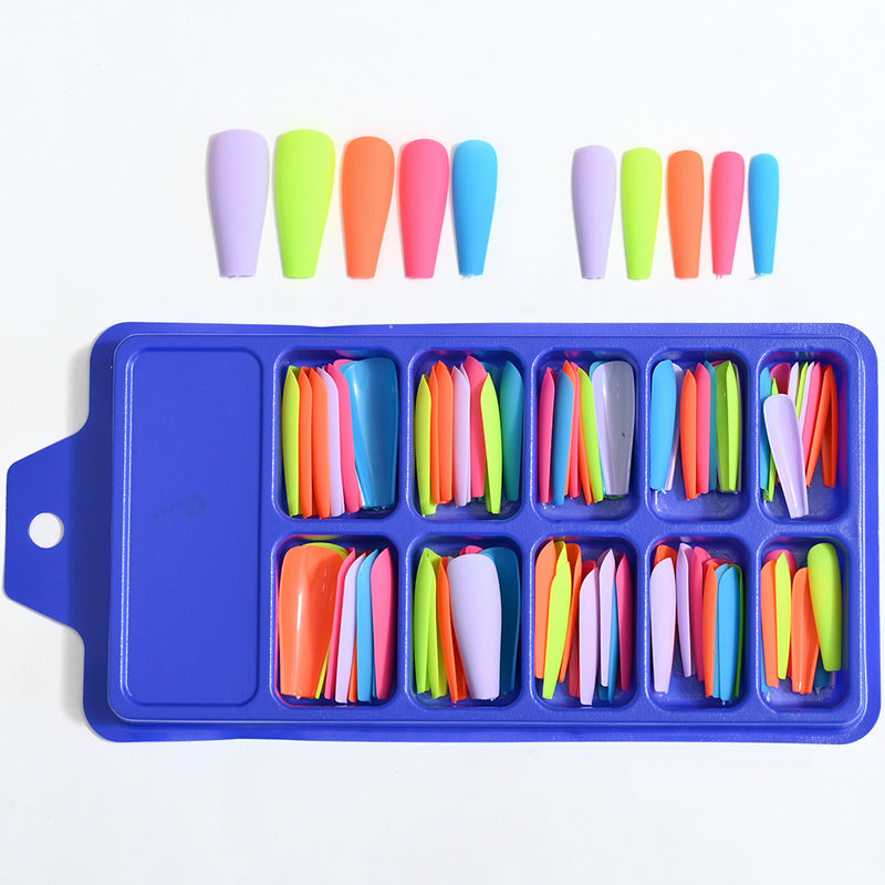 TD99 10*10pcs Matte Press Coffin Nail Patches Nude Dark Mixed Frosted Glossy False Tips Fairy Purple Pink Blue Nail Faux Ongles TD126