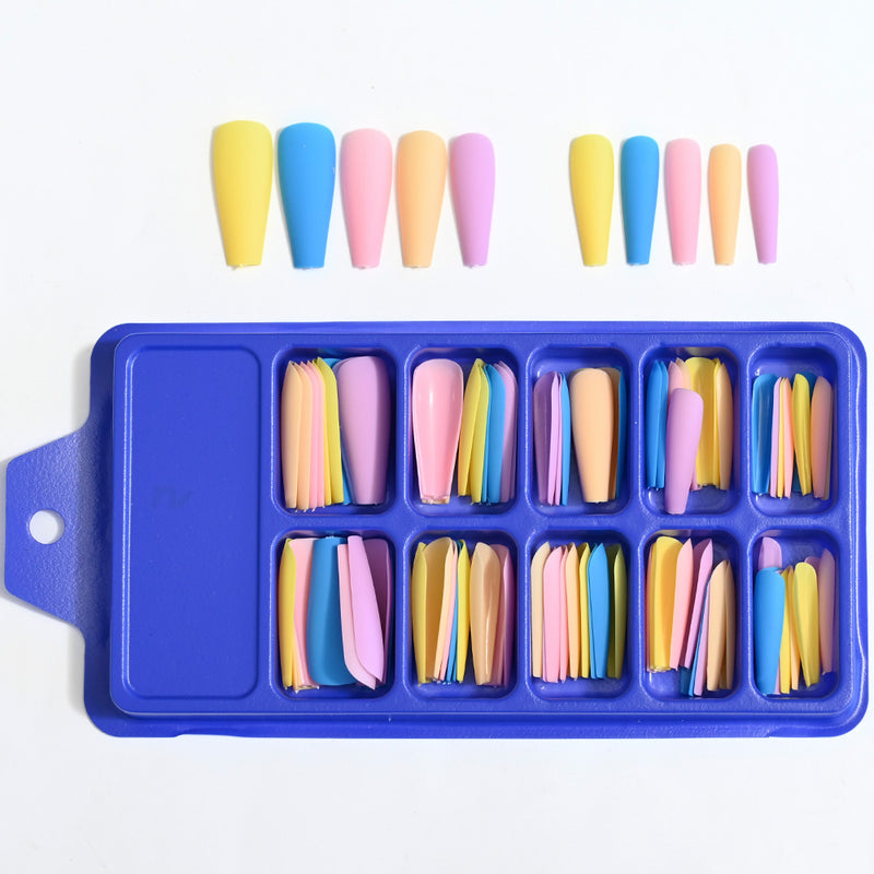 TD99 10*10pcs Matte Press Coffin Nail Patches Nude Dark Mixed Frosted Glossy False Tips Fairy Purple Pink Blue Nail Faux Ongles TD126