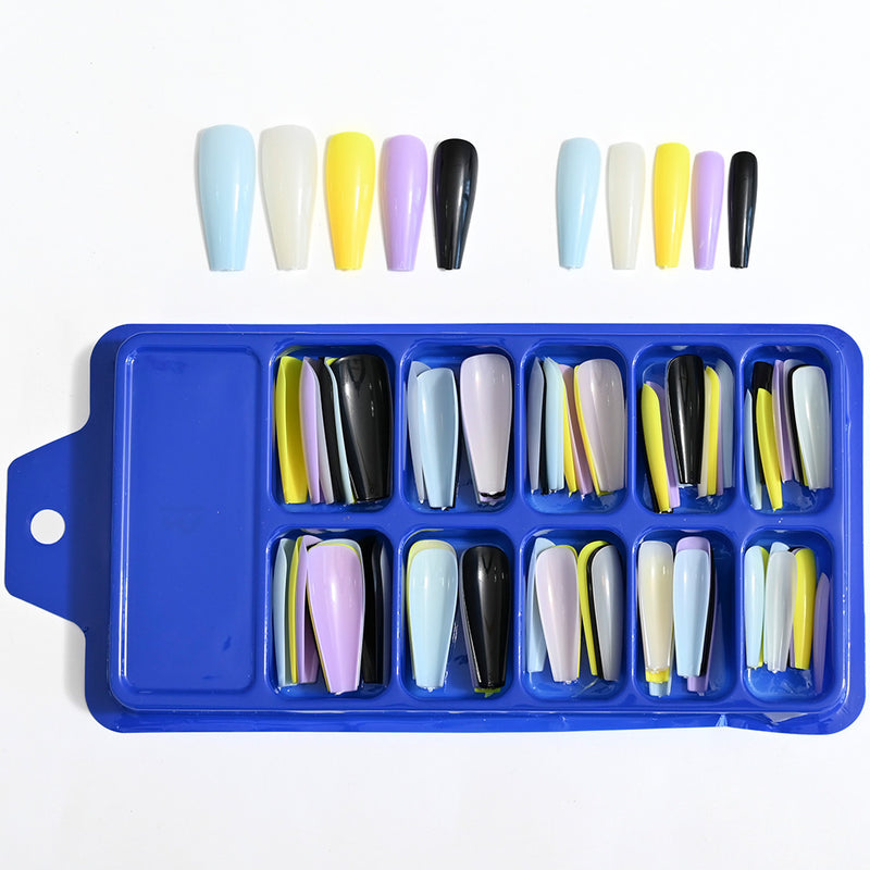 TD99 10*10pcs Matte Press Coffin Nail Patches Nude Dark Mixed Frosted Glossy False Tips Fairy Purple Pink Blue Nail Faux Ongles TD126